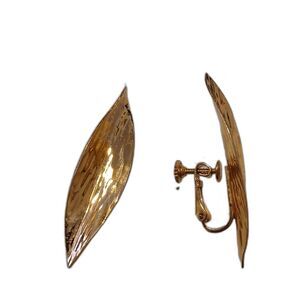 Vintage Napier Gold Tone Leaf Marquis Clip Earrings 2″ Signed
